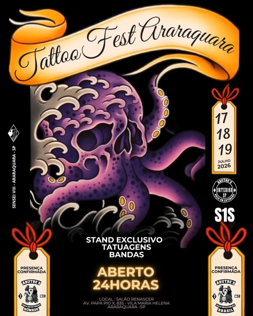 Tattoo Fest Araraquara 2026 terá tatuagem, shows, cosplay e encontro de motos