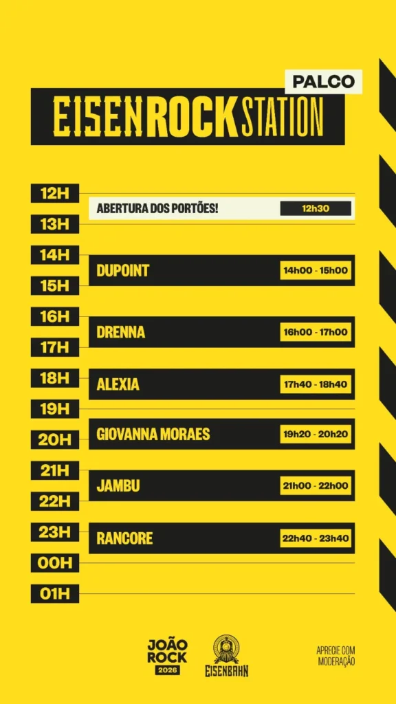 Programação e horários do Palco Eisen Rock Station no João Rock 2026.