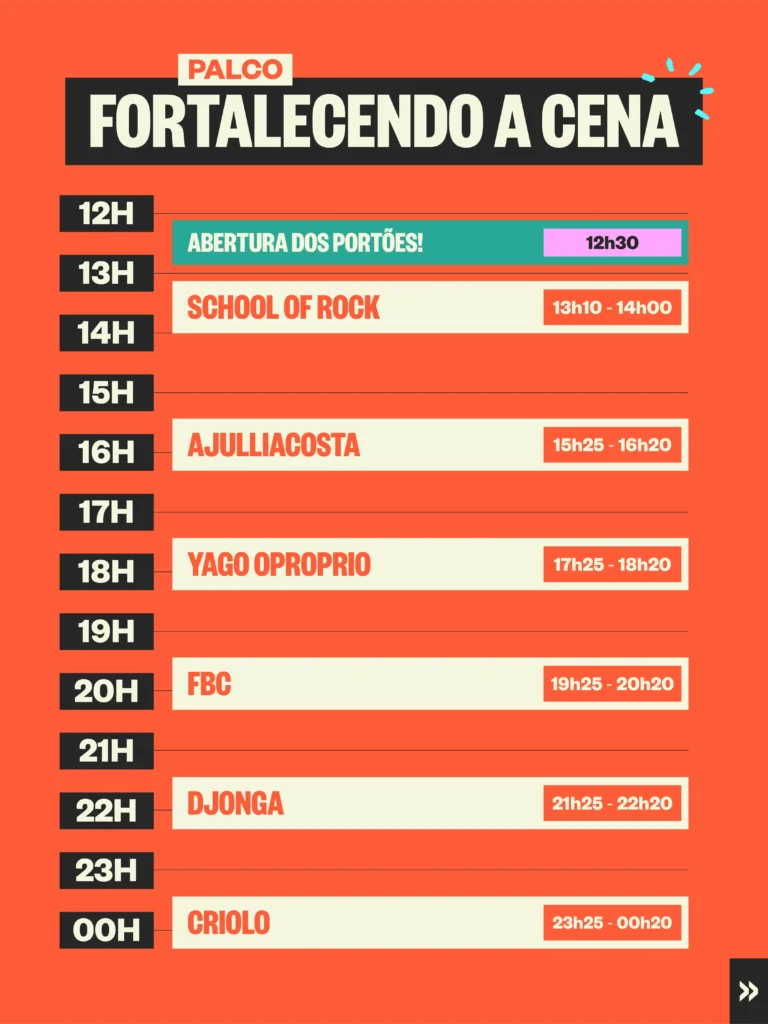 Programação e horários do Palco Fortalecendo a Cena no João Rock 2026.