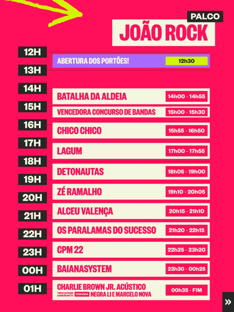 Programação e horários do Palco João Rock no João Rock 2026.