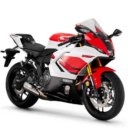 Yamaha R7 70th Anniversary branca e vermelha em edição comemorativa de 70 anos.