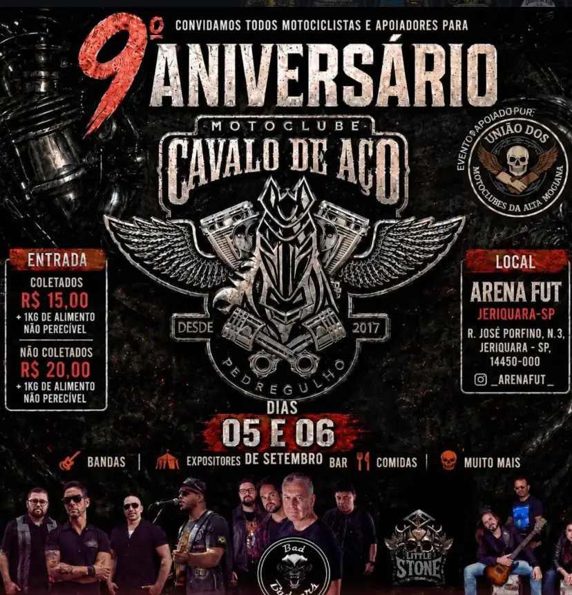 MC Cavalo de Aço celebra 9 anos com encontro de motos e rock em Jeriquara