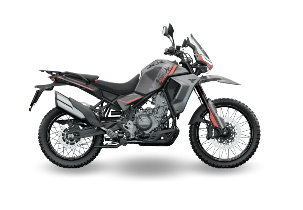 Moto Morini Alltrhike 450 Night Black em vista lateral.